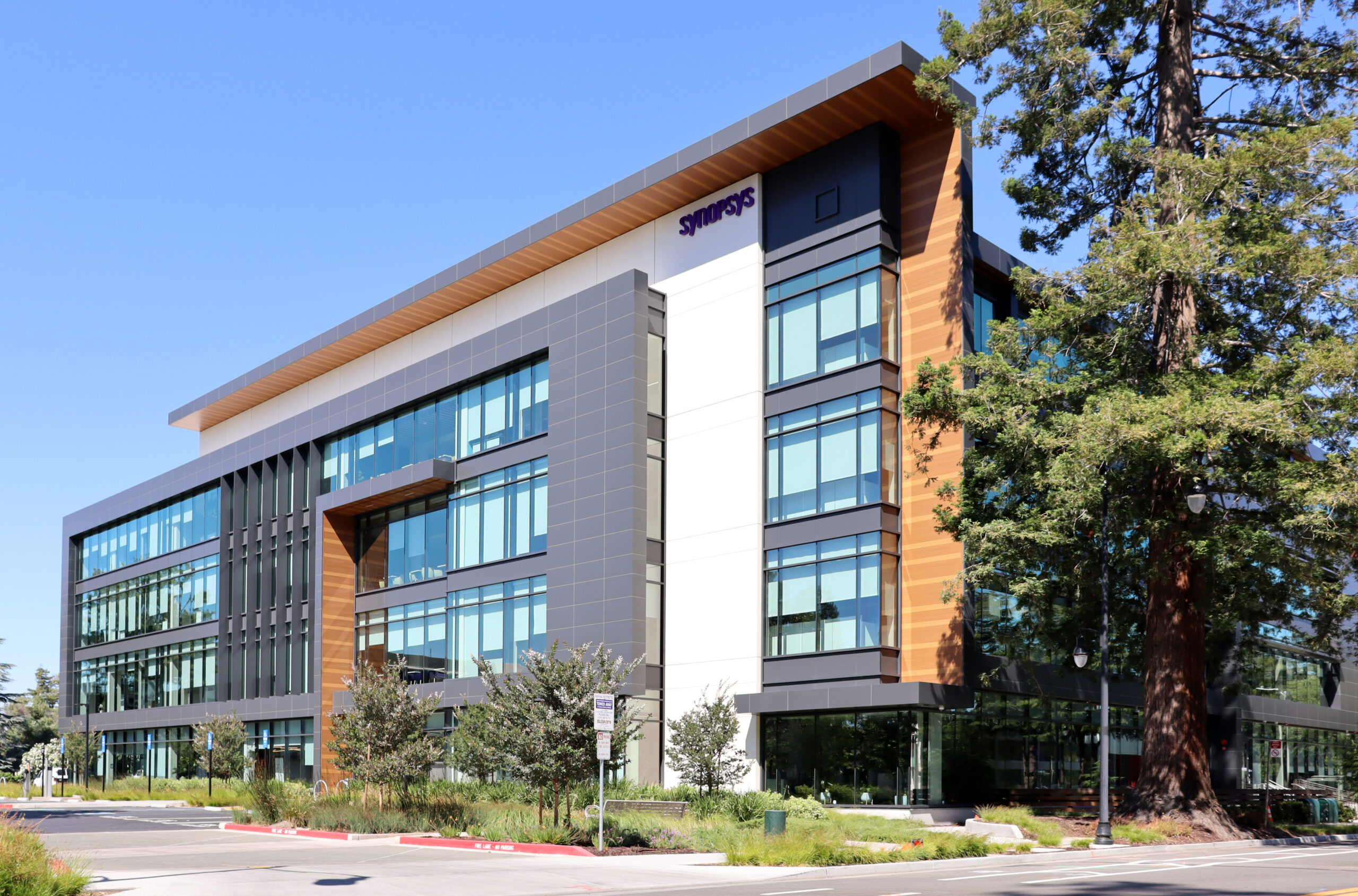 Synopsys' office building on a bright, sunny day